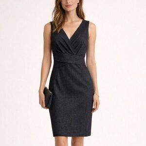 Elie Tahari Charcoal Sheath Cocktail Dress XS Draped V-Neck